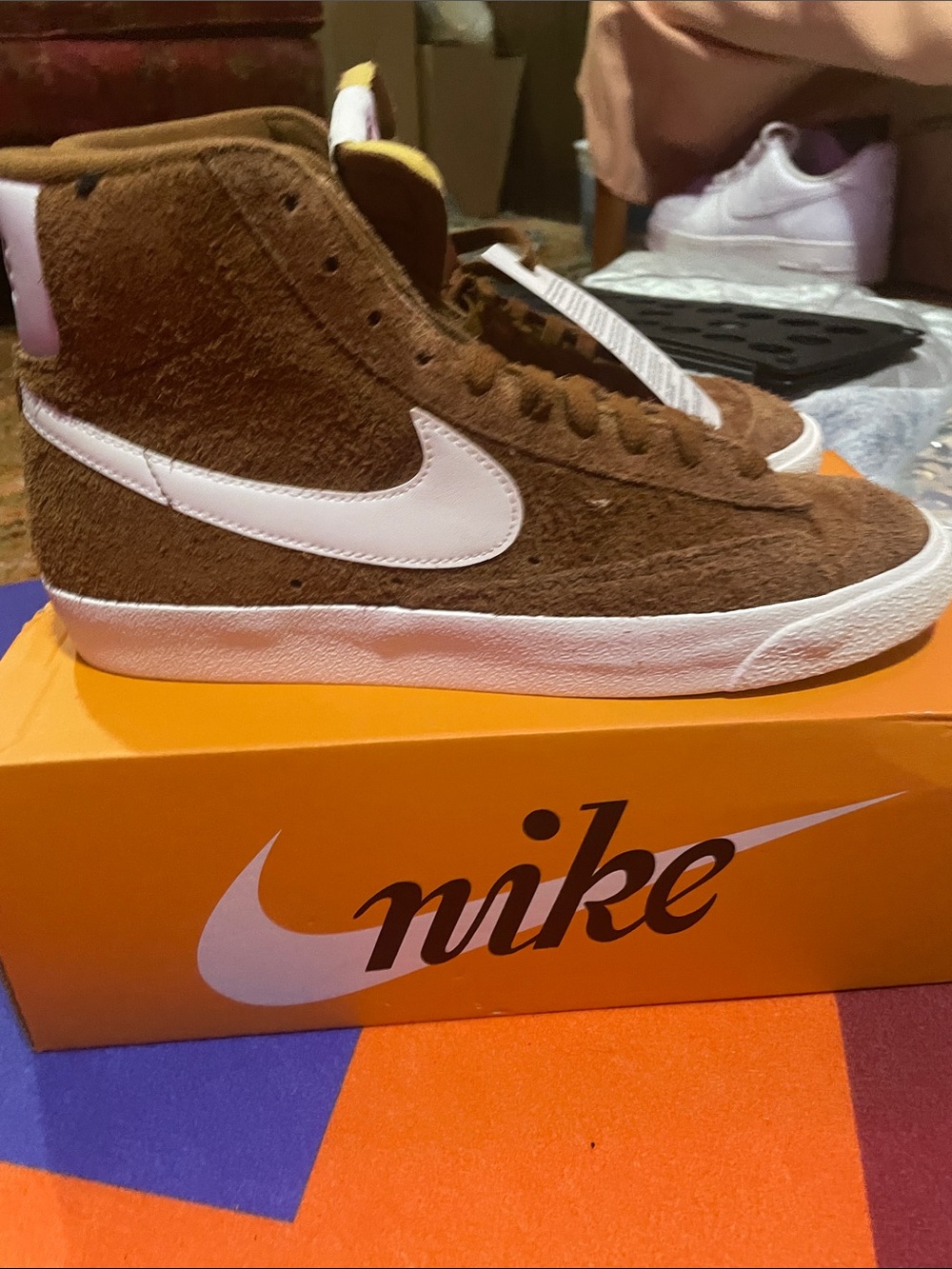 Nike Brown Suede Mid-Top Sneakers with White Swoosh